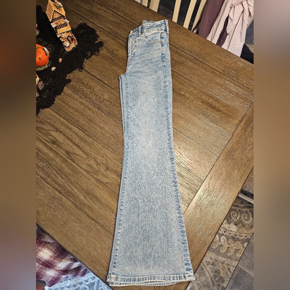 American Eagle Light Blue Flare Jeans Luxe Stretch Super Hi-Rise Flare